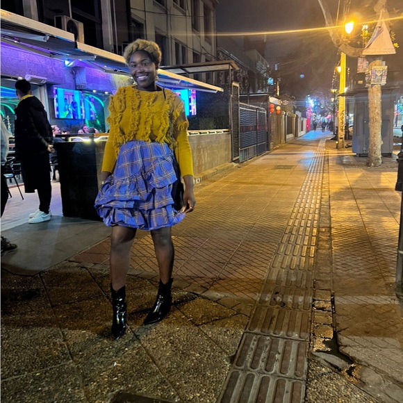 Maeve by Anthropologie ruffled blue plaid US size 8 skirt - Picture 2 of 5